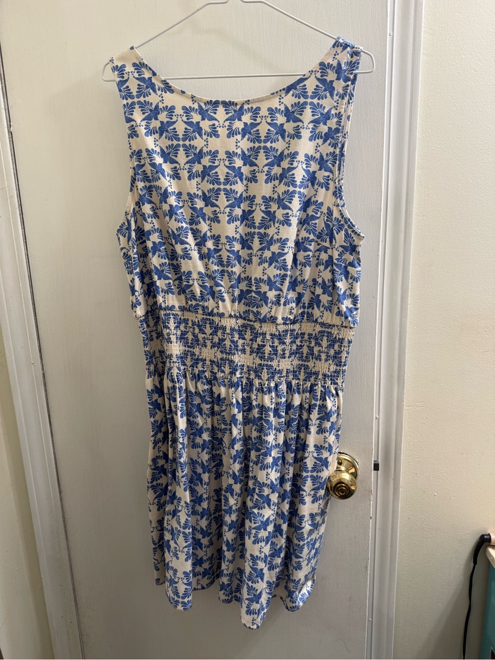 Universal Thread Cream and Blue Floral Smocked Midi Dress